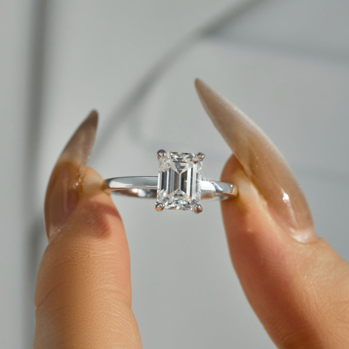 Close-up detail of affordable solitaire engagement rings