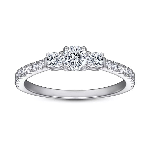 0.5CT Round Diamond Three Stone Engagement Ring in Sterling Silver
