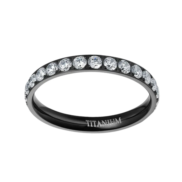 black band ring in titanium with cz 