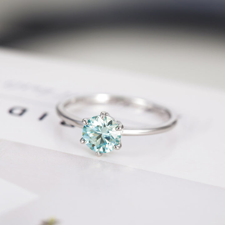 blue moissanite engagement ring
