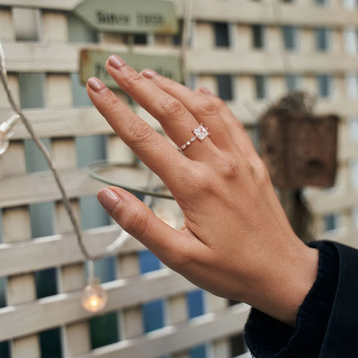 s925 wedding rings, moissanite rings for women, Princess cut rings, Moissanite silver ring