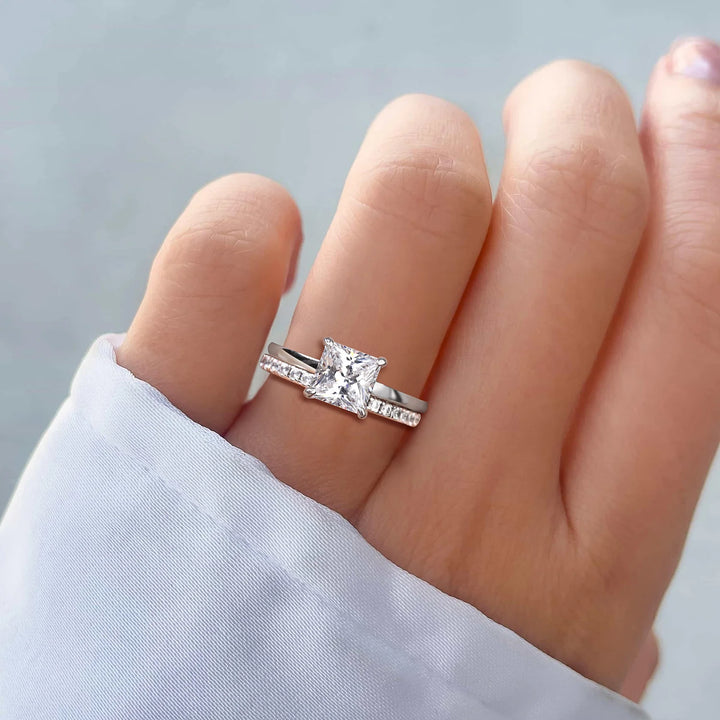 brilliant princess cut moissanite wedding ring sets 
