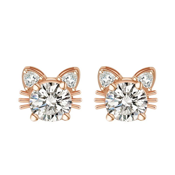 Cute Moissanite Cat Earrings in 925 Sterling Silver