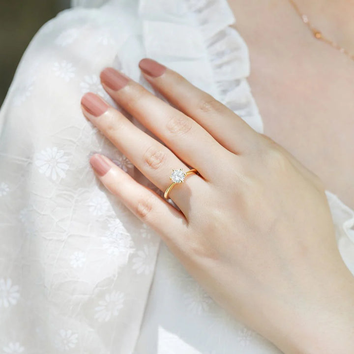 classic engagement ring in 925 sterling silver worn on hand