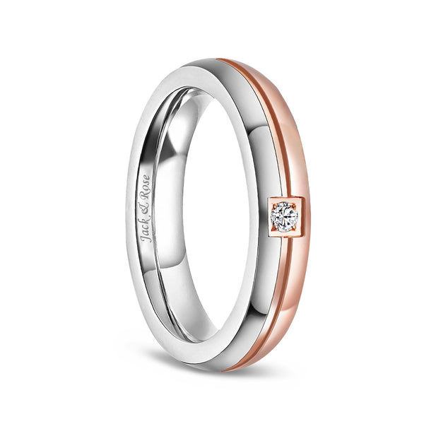 Rose Gold Titanium Wedding Ring Sets with CZ for Women 4mm