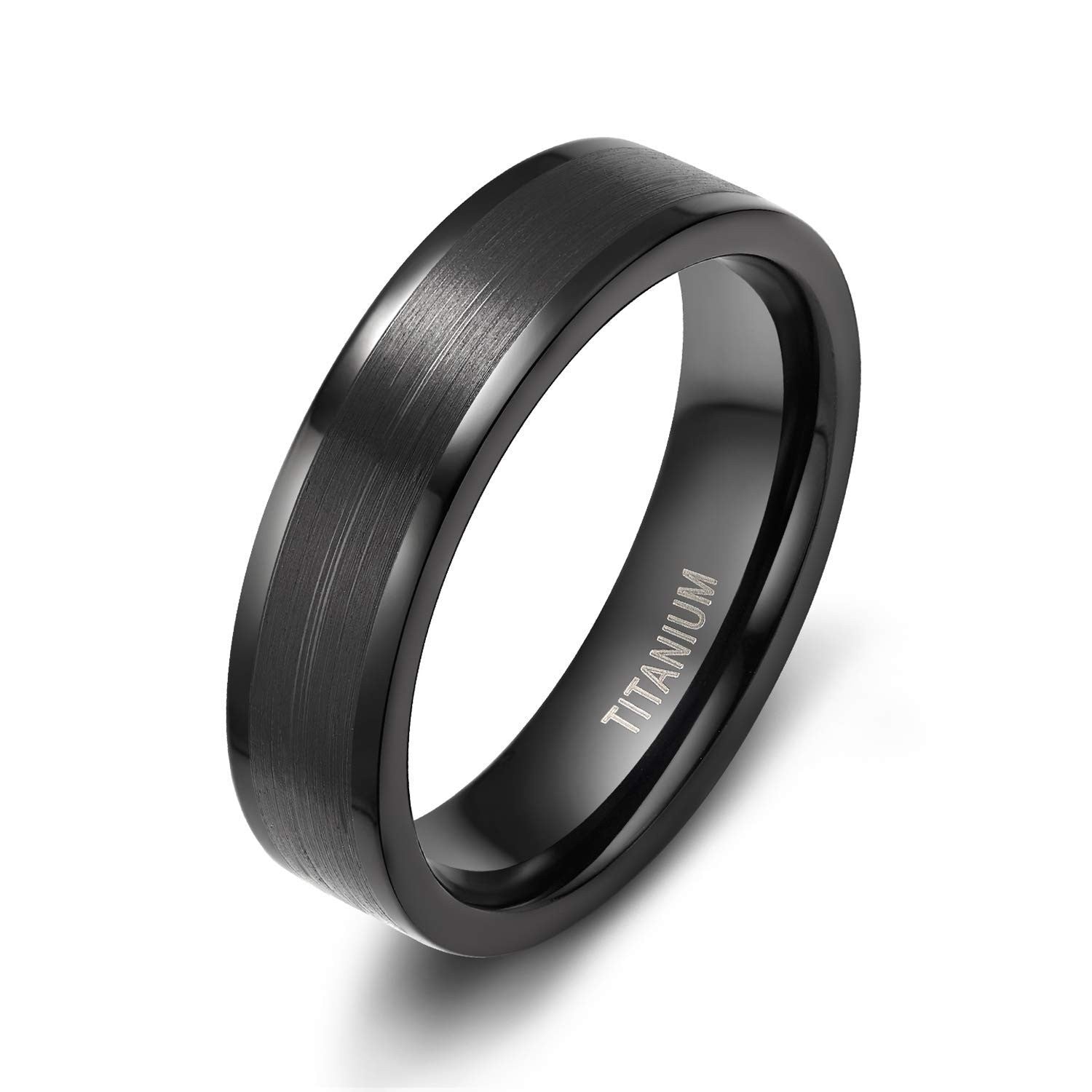 Black Titanium Rings 6mm with Flat Brushed Comfort Fit Findurings