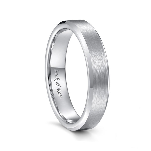Silver Tungsten Wedding Bands for Men Women Brushed Center and Beveled Edge - 4mm - 8mm