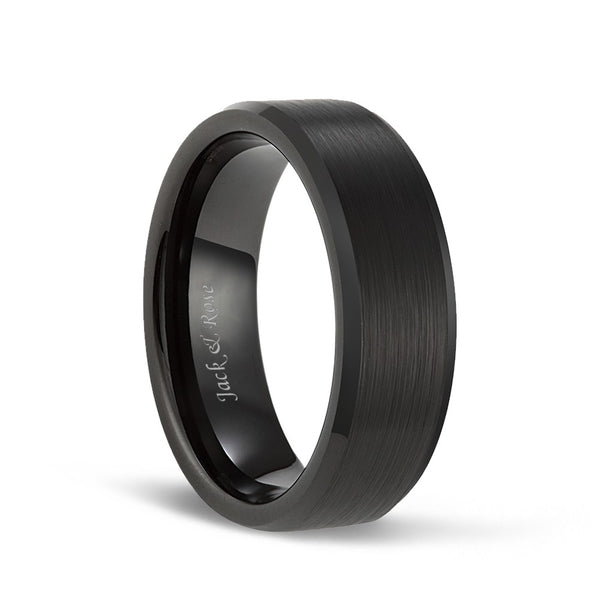 Black Tungsten Wedding Bands with Matte Brushed and Beveled Edges for Men Women