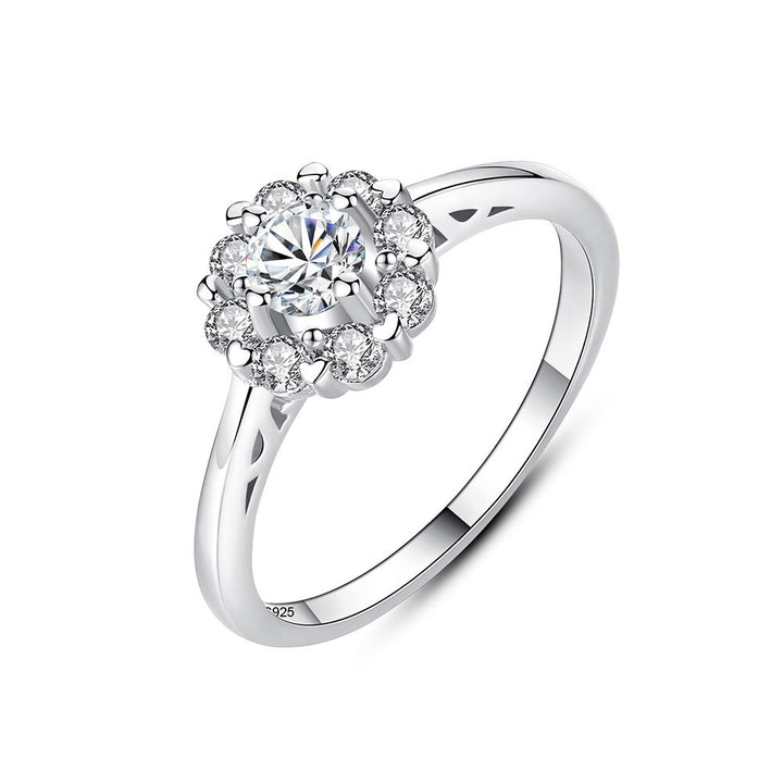 cubic zirconia flower engagement ring in sterling silver