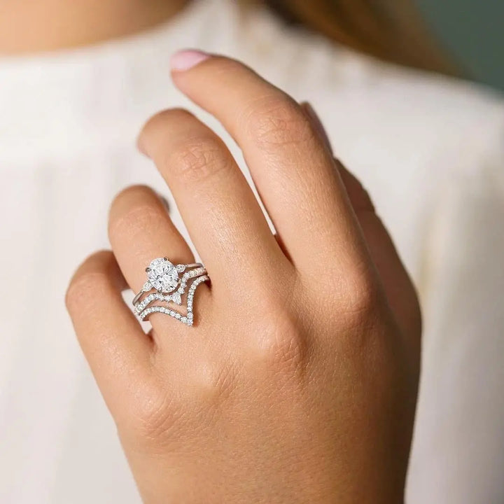 dazzling moissanite v shape stackable wedding bands