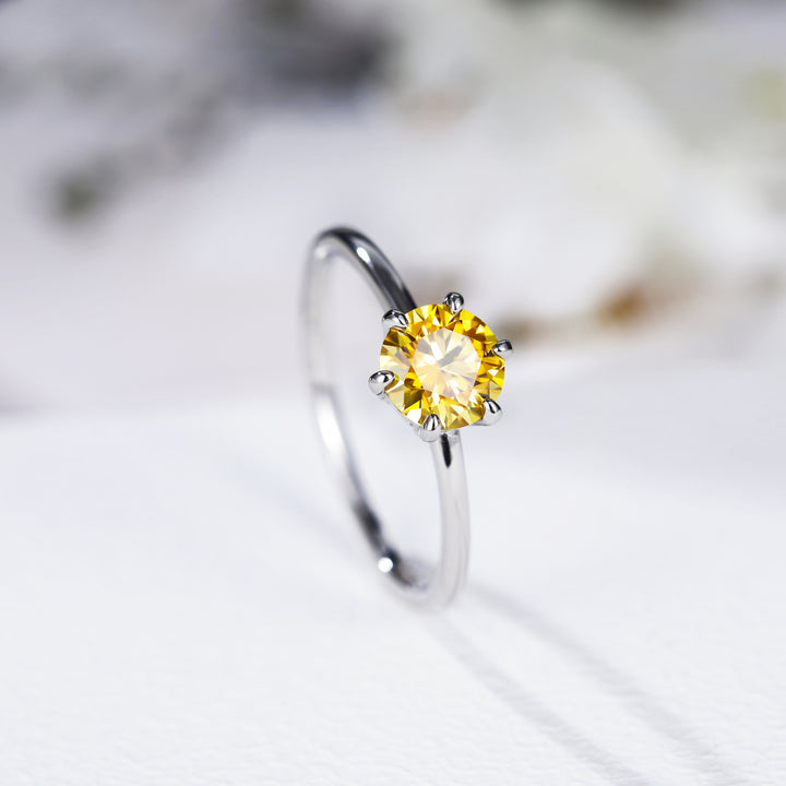 Dazzling six prong yellow gemstone moissanite ring
