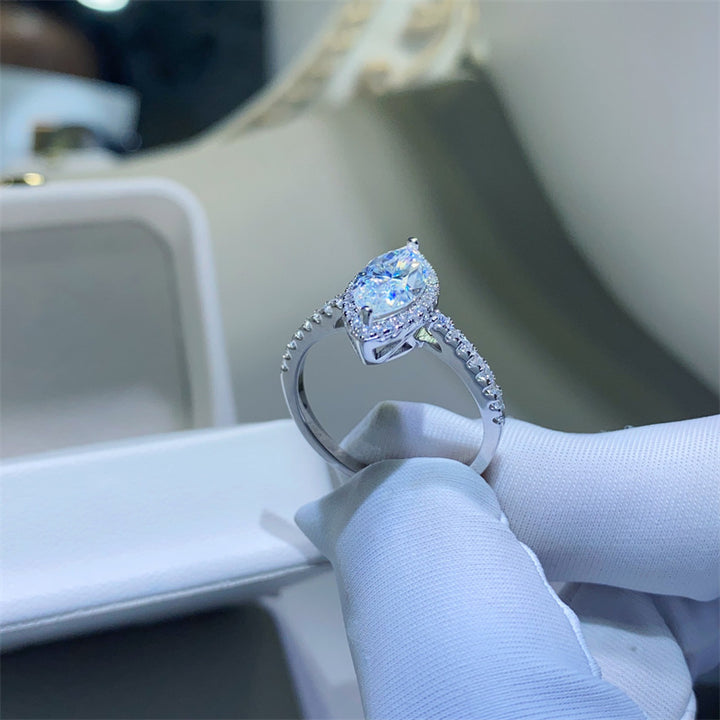Fashion marquise cut moissanite halo ring