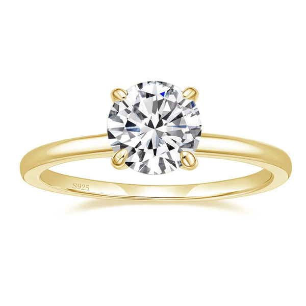 gold 2 carats round cut moissanite solitaire engagement ring