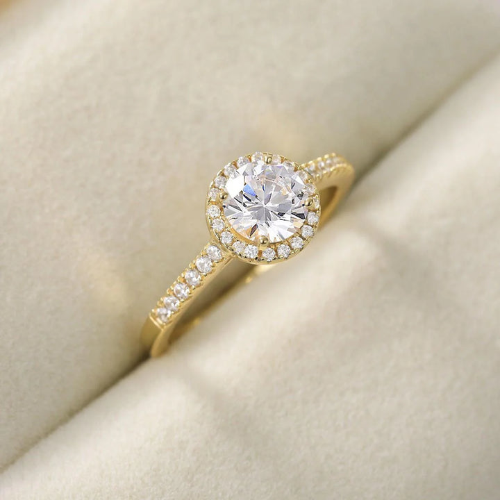 Gold affordable halo engagement ring
