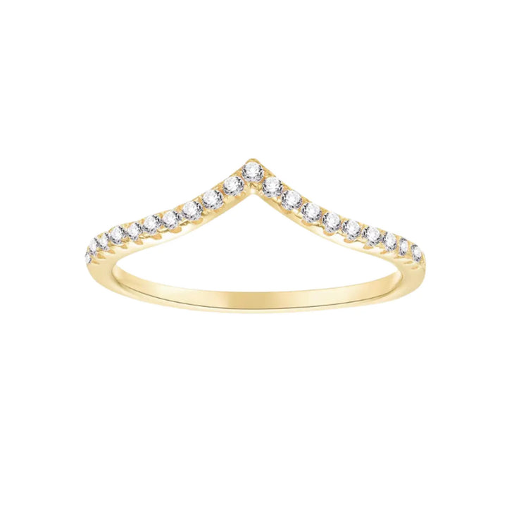 gold brilliant cz v shaped silver band ring