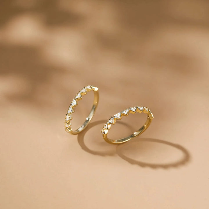 gold heart moissanite wedding band ring