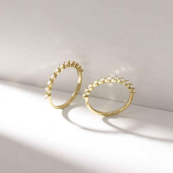 gold moissanite curved wedding band