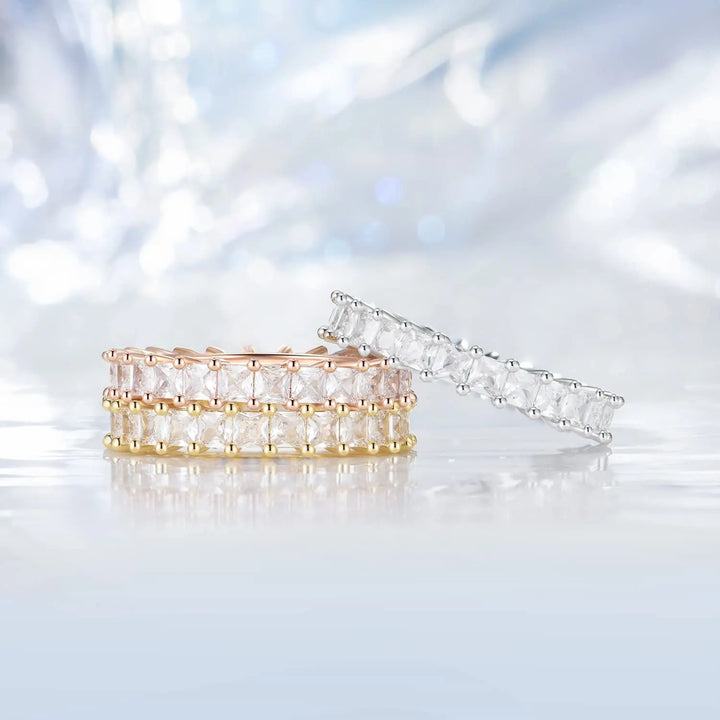 Gold princess wedding band and rose gold eternity band ring 