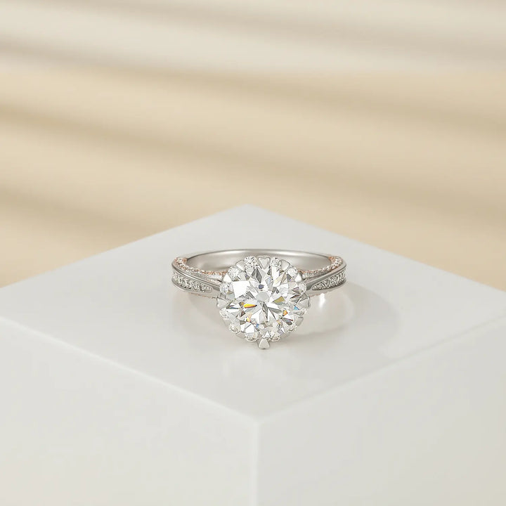 Close-up detail of heart 3ct moissanite engagement ting