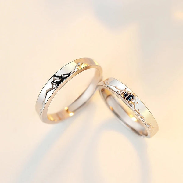 Mountain Ocean Couple Ring • Long Distance Relationship Band • Friendship Matching Promise Ring • Trendy Best Friend Gift