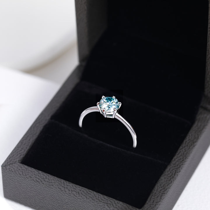 light sapphire moissanite engagement ring with gift box