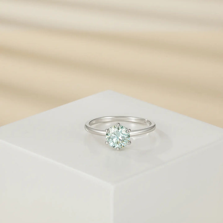 Light sapphire moissanite solitaire engagement ring