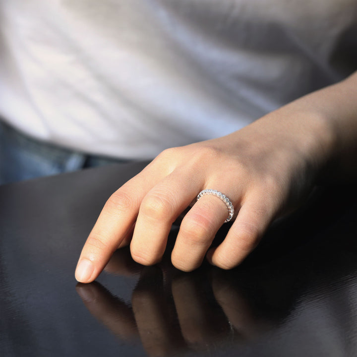 moissanite elegant wedding band ring worn on hand