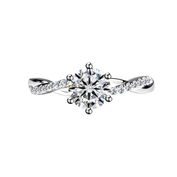 Twisted Wall Micro Setting Six-prong 1Ct Moissanite S925 Silver Ring for Women