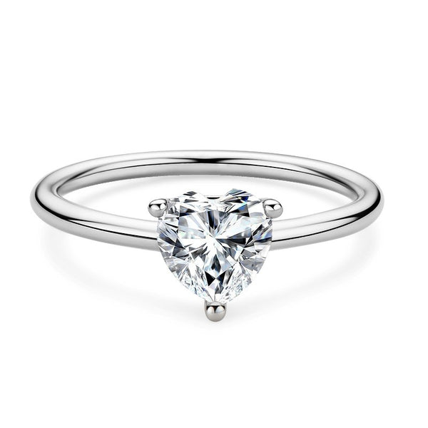 Simple Fashion Heart Shaped 1 Carat Moissanite /High Carbon Diamond 925 Sterling Silver Engagement Ring for Women