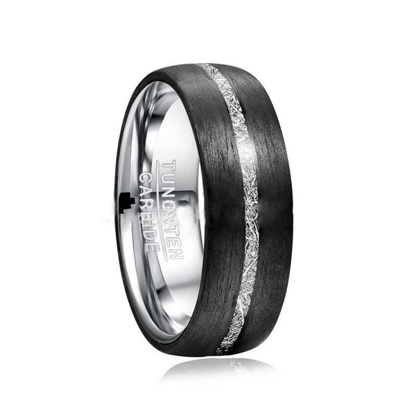 Fashionable 8mm Wide Inlaid Carbon Fiber / Imitation Meteorite Tungsten Steel Ring for Men