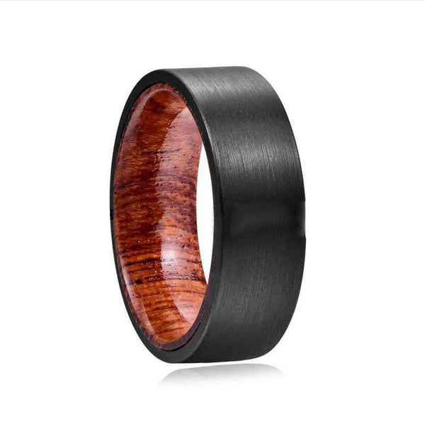 Fashionable 8mm Black Brushed Surface Tungsten Steel Ring with Wooden Inner Ring for Men