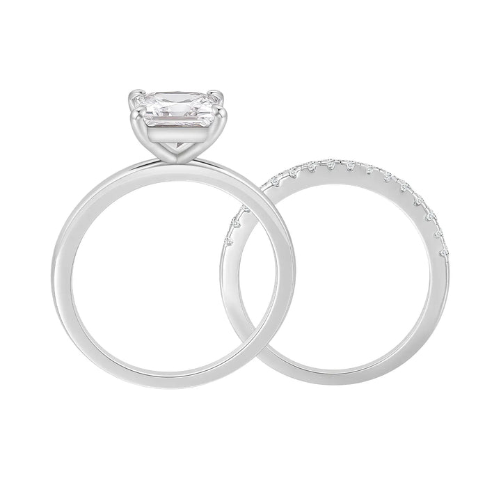 Princess moissanite wedding ring and half pave ring