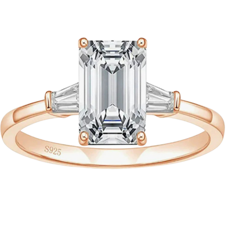rose gold 3ct emerald cut moissanite engagement ring
