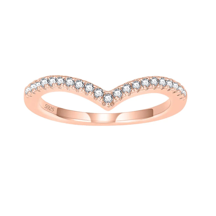 rose gold brilliant cz v shaped silver band ring