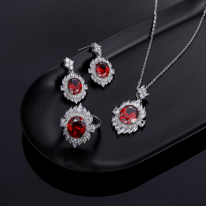 925 Sterling Silver Ruby Jewelry Set, ruby Cz stone ring, ruby earrings, ruby necklace