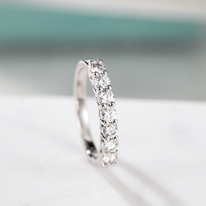 seven moissanite wedding band ring