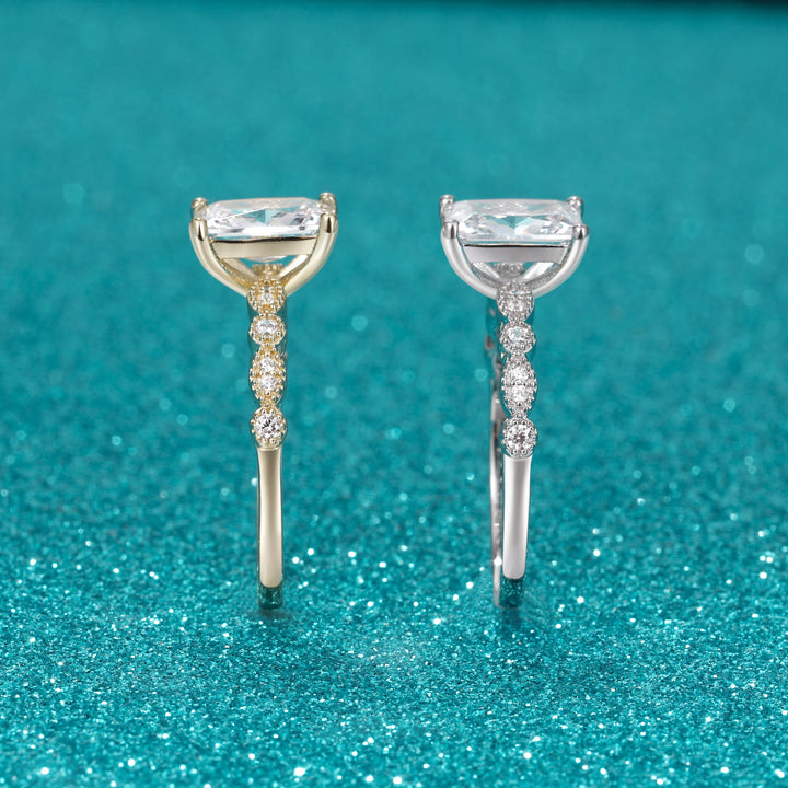 side view of Sliver Gold 2 Carat  Radiant Cut Rings