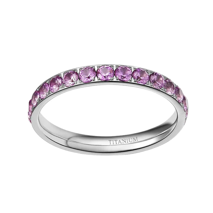 silver band ring in titanium with purple cz 