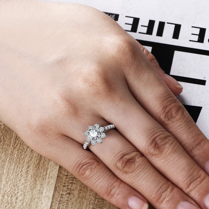 sunflower nature inspired engagement ring in 925 sterling silver