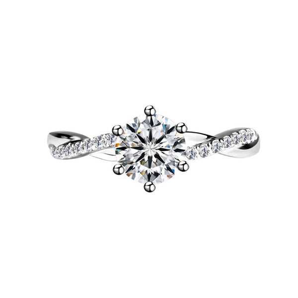 twisted wall micro setting six-prong 1ct moissanite s925 silver ring for women