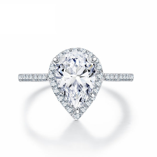 white gold pear cut engagement rings in sterling silver 2 carat