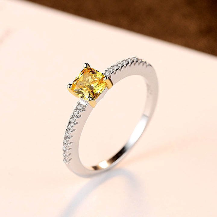 Yellow gemstone cushion cut ring