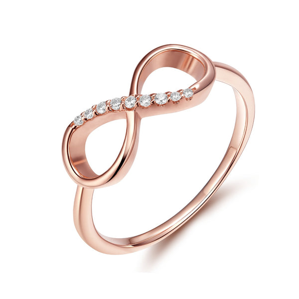 Sterling Silver Rose Gold Forever Love Promise Band Infinity Knot with Silver CZ