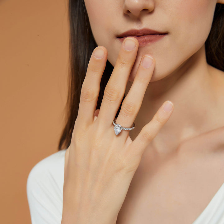 2 carat pave ring with affordable moissanite on hand