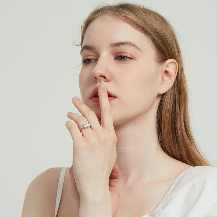 3.5 carat cushion cut moissanite worn on hand