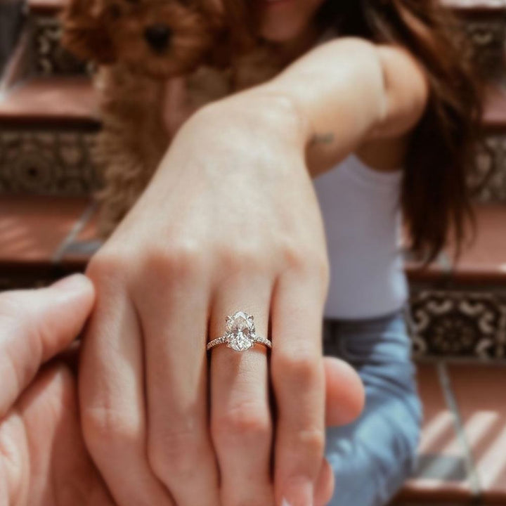 3 carat moissanite ring on hand