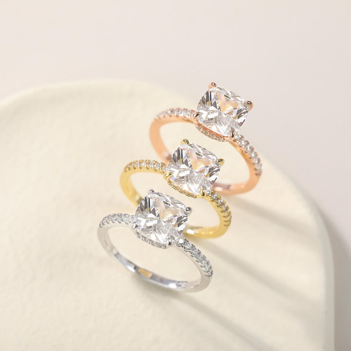Gold Silver Affordable Cushion 3.5 Carat Moissanite Ring