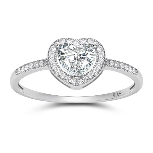 925 Silver Heart Shaped Moissanite Halo Engagement Ring