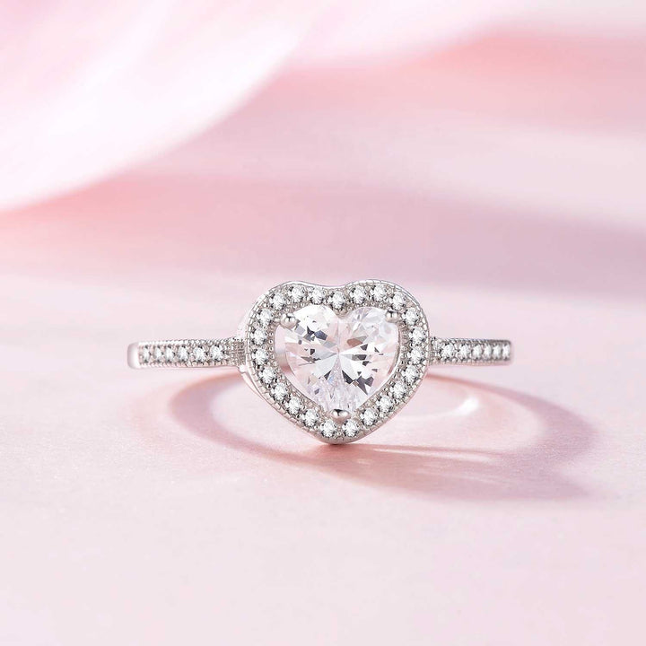 925 Silver Heart Shaped Moissanite Halo Engagement Ring