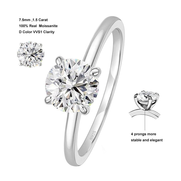 1.5ct Round Cut Moissanite Solitaire Engagement Ring